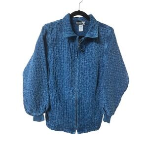 Vintage Ezze Wear Outdoors Blue Crinkle Textured 100% Cotton Full Zip Jacket